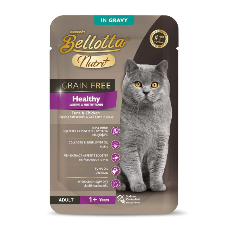Bellotta Nutri Plus Grain Free Healthy Super Premium Pouch with Tuna & Chicken in Gravy 70gm
